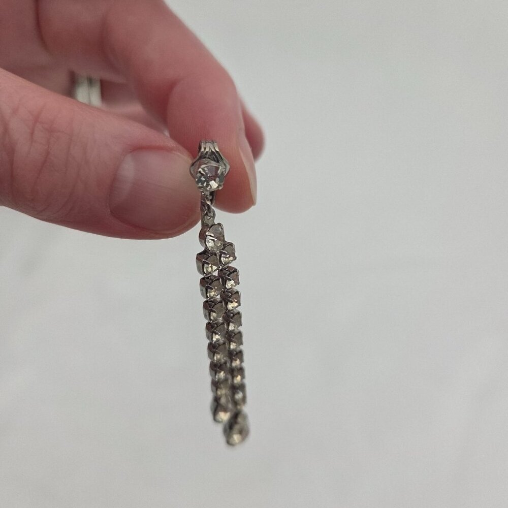 Mid-Century Sparkle: Vintage Rhinestone Waterfall Clip-On Earrings - Picture 2 of 3